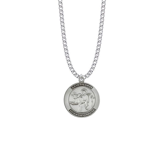 Extel Large Sterling Silver Large Round St. Luke Medal Pendant, Patron Saint Of Doctors and Artists for Men with 24" chain