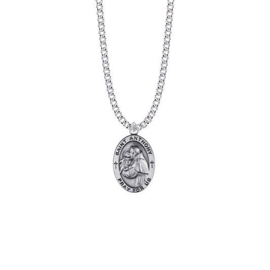 Extel Large Sterling Silver Oval St. Anthony Medal Pendant, Patron Saint of Lost Articles for Men with 24" chain