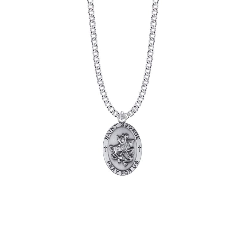 Extel Large Sterling Silver Oval St. George Medal Pendant, Patron Saint of England and Soldiers for Men with 24" chain