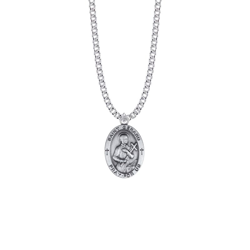 Extel Large Sterling Silver Oval St. Gerard Medal Pendant, Patron Saint of Expectant Mothers for Men with 24" chain