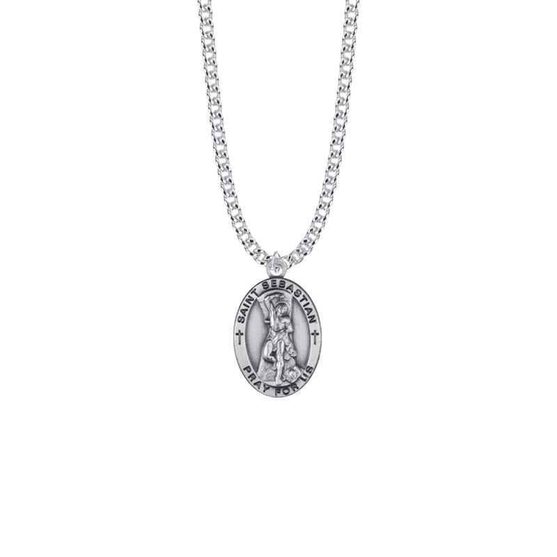 Extel Large Sterling Silver Oval St. Sebastian Medal Pendant, Patron Saint of Athletes for Men with 24" chain