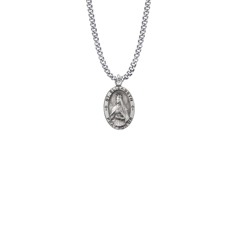 Extel Medium Sterling Silver Oval St. Elizabeth Medal Pendant, Patron Saint of Nurses for Women with 18" chain