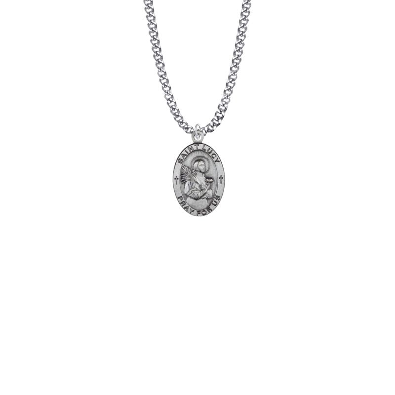 Extel Medium Sterling Silver Oval St. Lucy Medal Pendant, Patron Saint of the Blind for Women with 18" chain