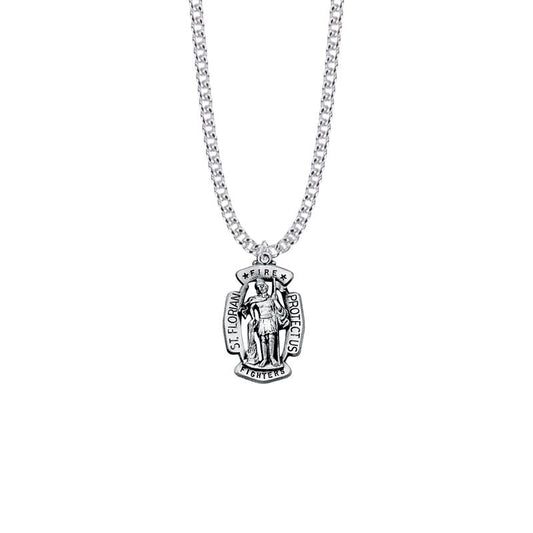 Extel Large Sterling Silver Antiqued St. Florian Shield Medal Pendant, Patron Saint of Fire Fighters for Men with 24" chain