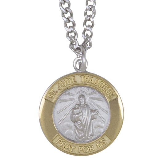 Extel Medium Two-Tone Sterling Silver St.Jude Medal Pendant, Patron Saint of Hopeless Causes and Desperation for Men Women with 20" chain