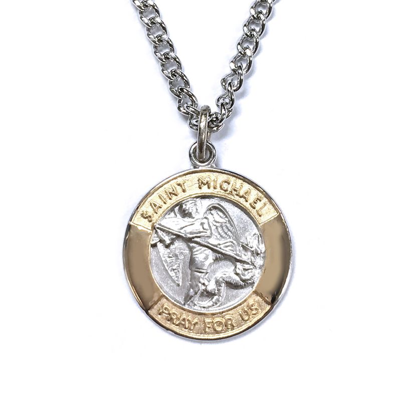 Extel Medium Two-Tone Sterling Silver St.Michael Medal Pendant, Patron Saint of Police for Men Women with 20" chain