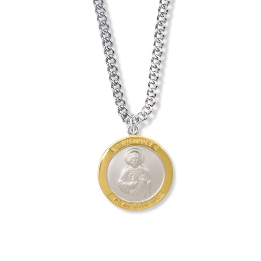 Extel Large Two-Tone Sterling Silver St. Jude Medal Pendant, Patron Saint of Hopeless Causes and Desperation for Men Women with 24" chain