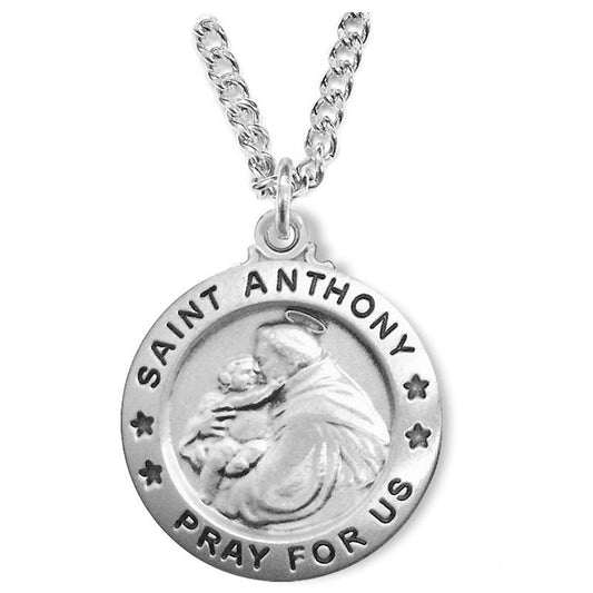 Extel Large Sterling Silver Round St. Anthony Medal Pendant, Patron Saint of Lost Articles for Men Women with 24" chain