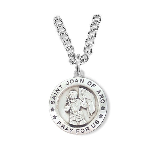 Extel Medium Sterling Silver Round St. Joan of Arc Medal Pendant, Patron Saint of France for Men Women with 18" chain