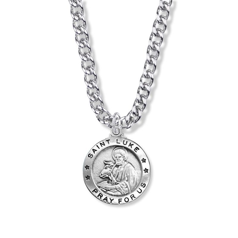 Extel Large Sterling Silver St. Luke Medal Pendant, Patron Saint of Doctors and Artists for Men Women with 24" chain