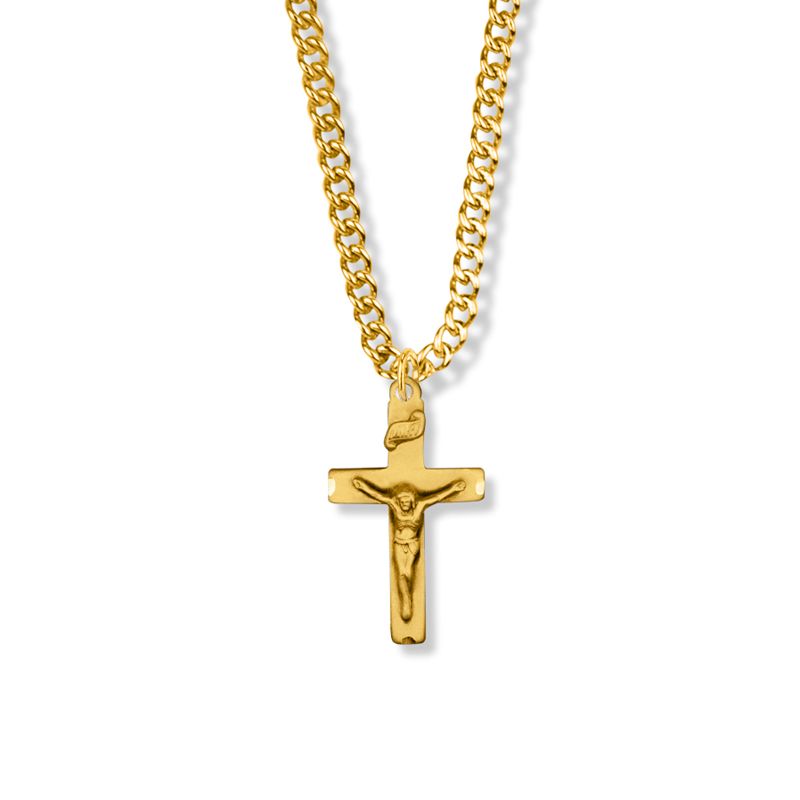 Extel Large 18KT Gold Plated Over Sterling Silver Engraved Crucifix Pendant for Boy with 20" chain