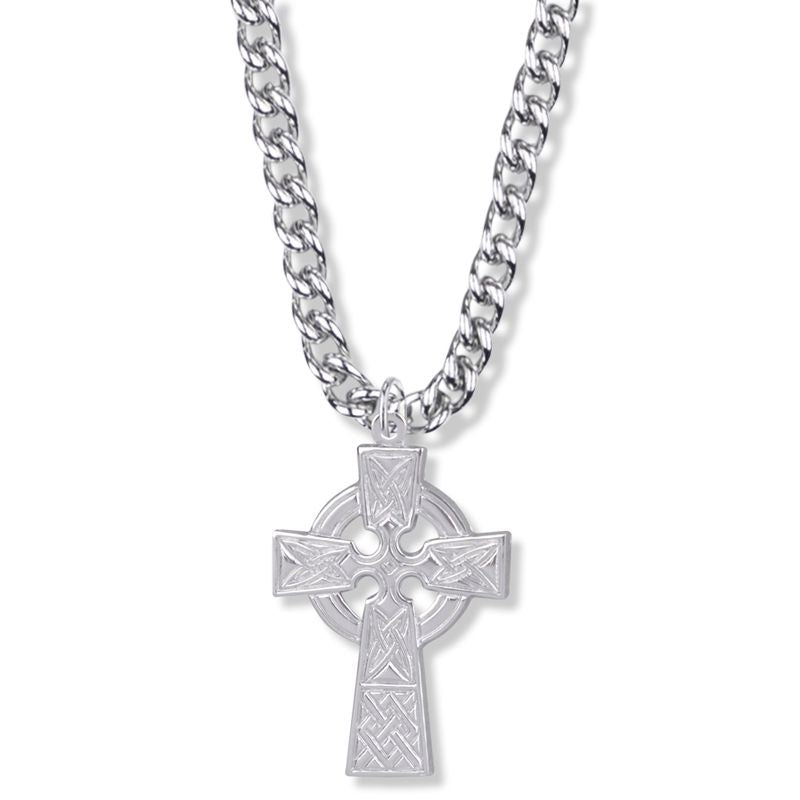 Extel Large Sterling Silver Large Celtic Cross Pendant for Men with 24" chain