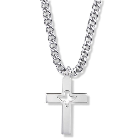 Extel Large Sterling Silver Pierced and Centered Dove Cross Pendant for Men with 24" chain