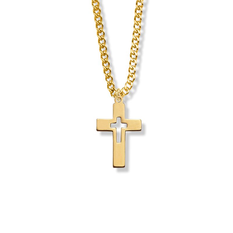 Extel Medium 14KT Gold Filled Cut Out Cross Pendant for Boy with 18" chain