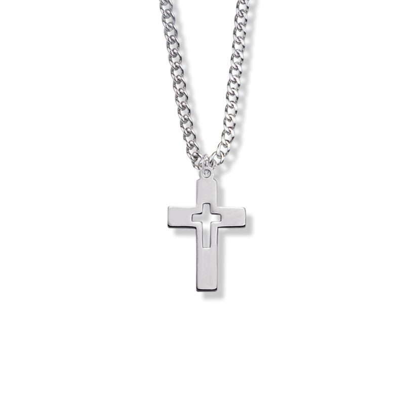 Extel Medium Sterling Silver Cut Out Cross Pendant for Boy with 18" chain