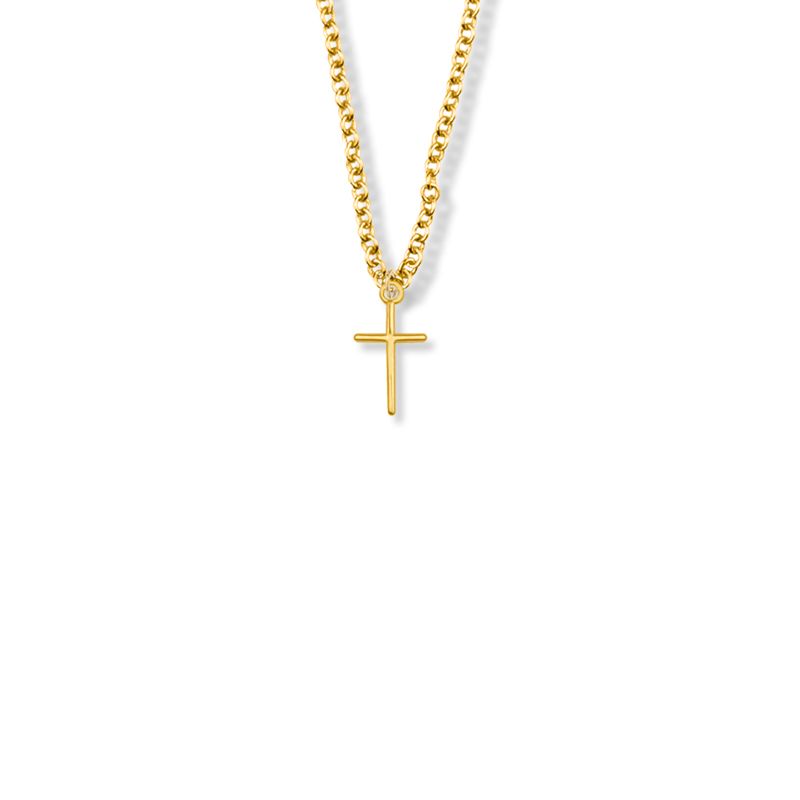 Extel Small 18KT Gold Plated Over Sterling Silver Stick Cross Pendant for Women with 16" chain