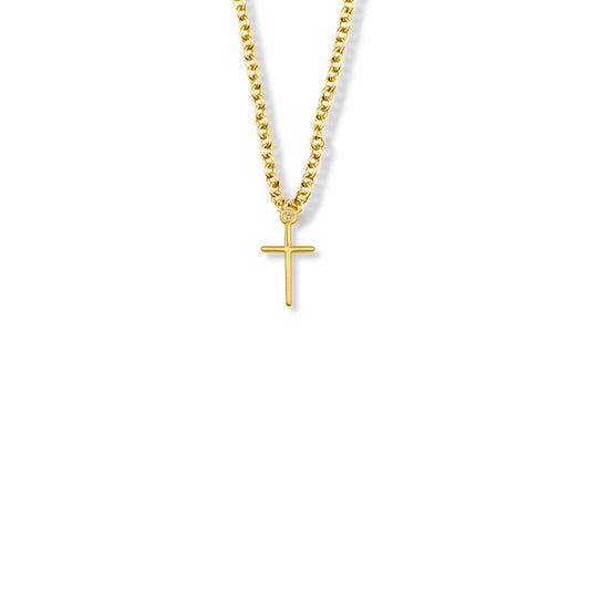 Extel Small 18KT Gold Plated Over Sterling Silver Stick Cross Pendant for Women with 16" chain