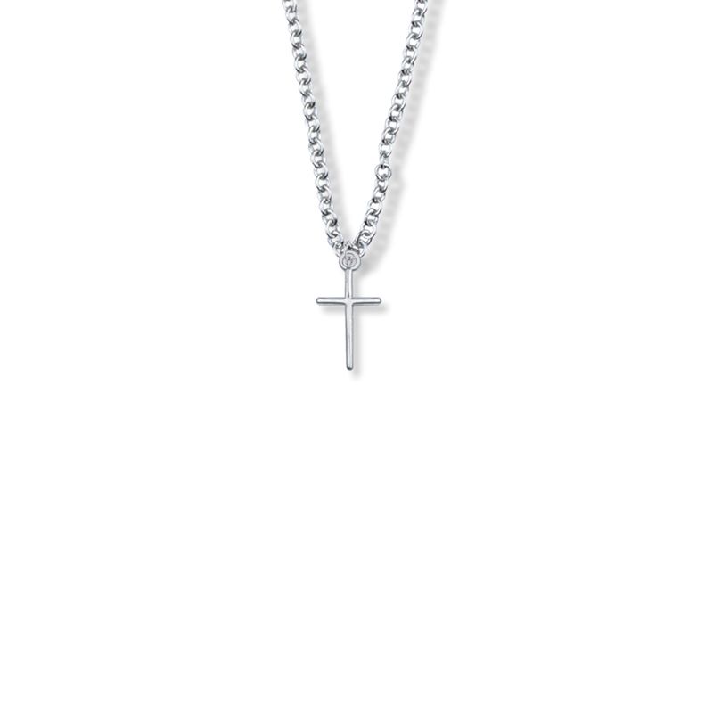 Extel Small Sterling Silver Stick Cross Pendant for Women with 16" chain