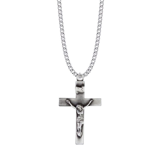 Extel Large Pewter Our Father Pewter Crucifix Pendant for Men with 24" chain