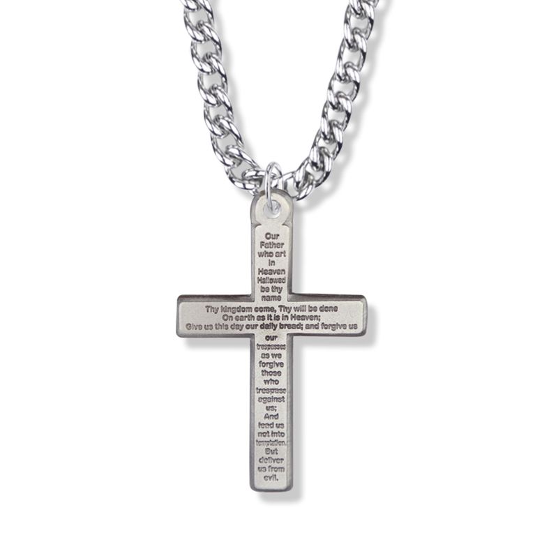 Extel Large Pewter Our Father Prayer Cross Pendant for Men with 24" chain