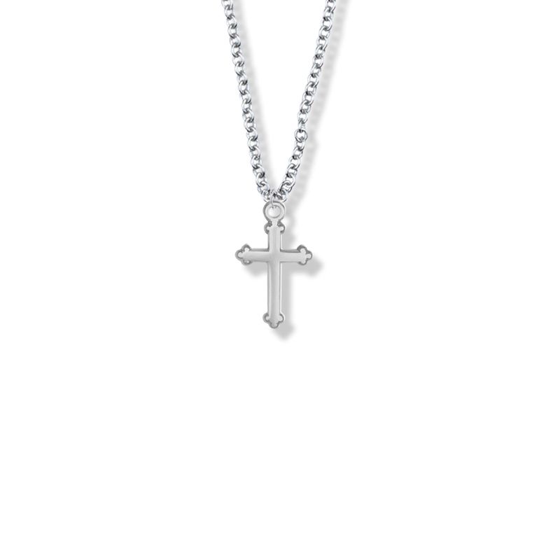 Extel Medium Silver Plated Girl Budded Ends First Communion Cross Pendant with 16" chain