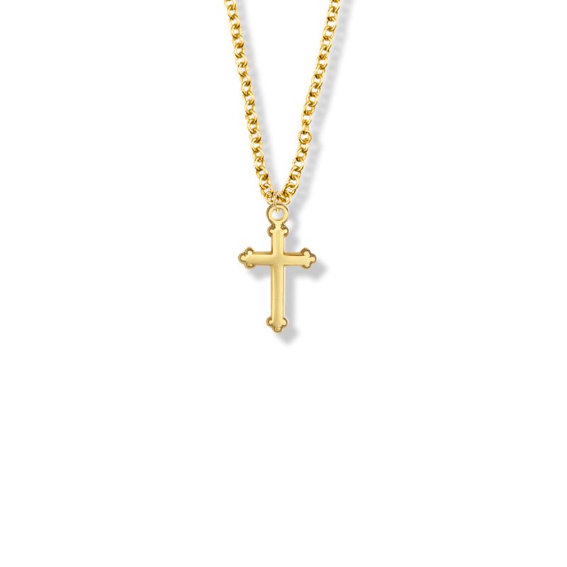 Extel Medium Brass Gold Plated Girl Budded Ends First Communion Cross Pendant with 16" chain