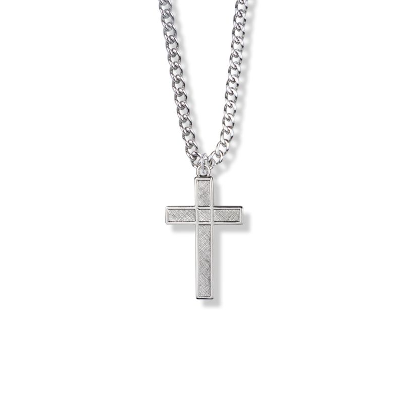 Extel Large Sterling Silver Diamond Engraved Cross Pendant for Boy with 20" chain