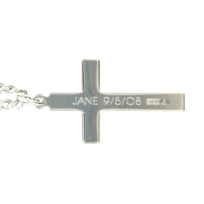 Extel Large Sterling Silver Diamond Engraved Cross Pendant for Boy with 20" chain