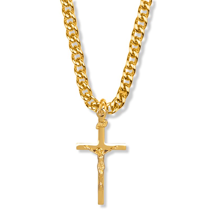 Extel Large 18KT Gold Plated Over Sterling Silver Straight Crucifix Pendant for Men with 24" chain