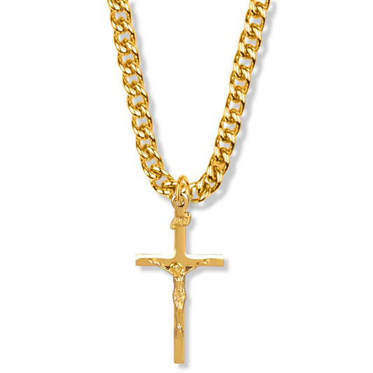 Extel Large 18KT Gold Plated Over Sterling Silver Straight Crucifix Pendant for Men with 24" chain