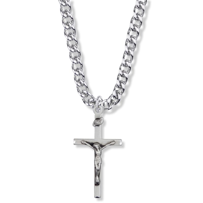 Extel Large Sterling Silver Straight Crucifix Pendant for Men with 24" chain