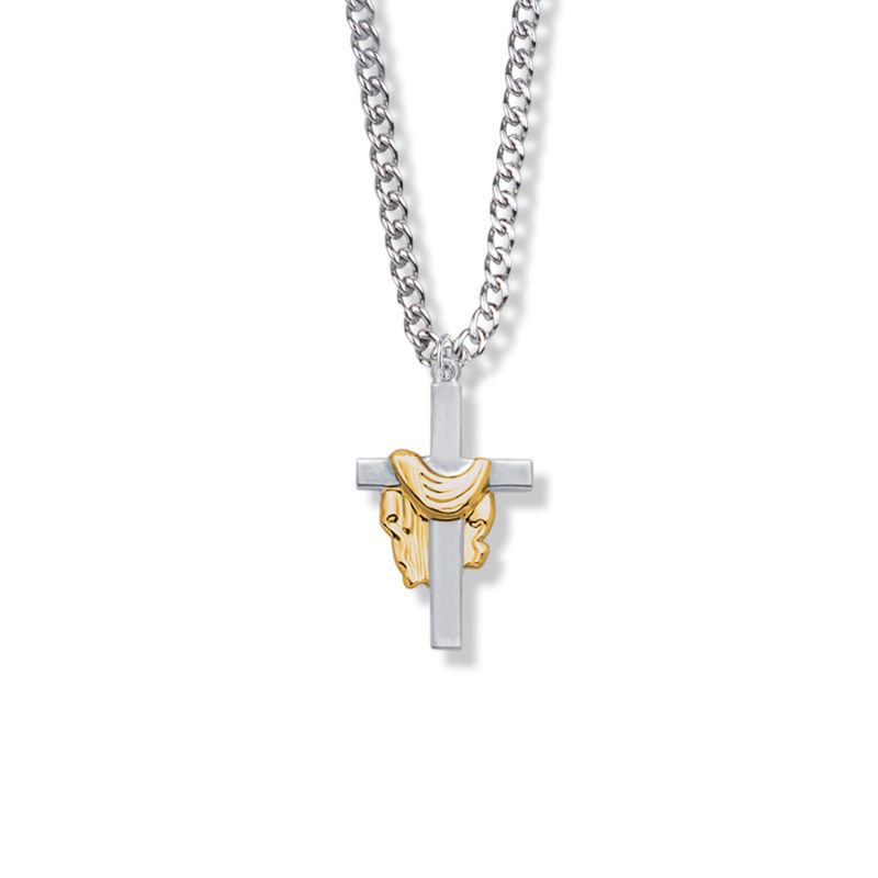 Extel Large Two-Tone Sterling Silver Robe Cross Pendant for Women with 18" chain