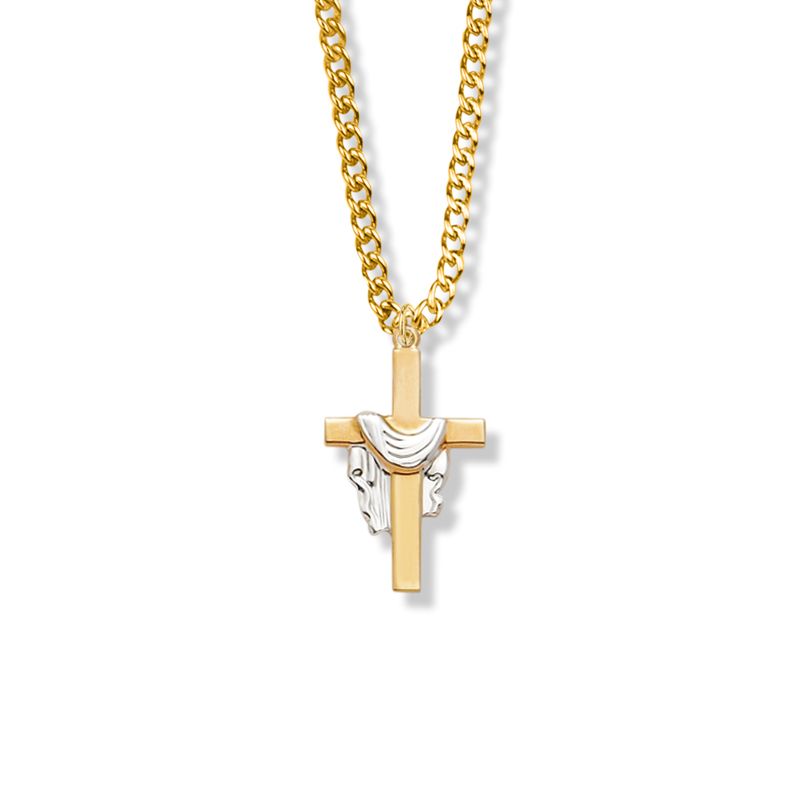 Extel Large Two-Tone 14KT Gold Plated Over Sterling Silver Robe Cross Pendant for Women with 18" chain