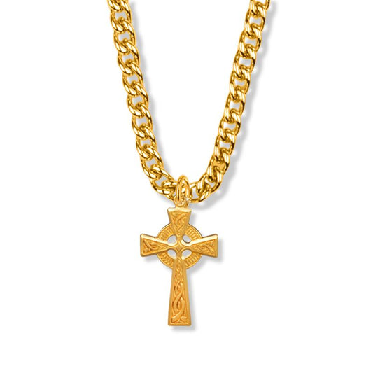 Extel Large 18KT Gold Plated Over Sterling Silver Celtic Knot Cross Pendant for Men with 24" chain