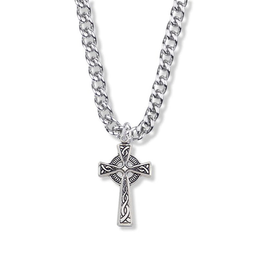 Extel Large Sterling Silver Celtic Knot Cross Pendant for Men with 24" chain