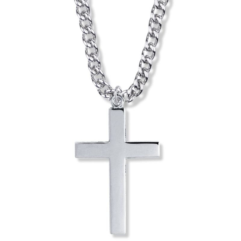 Extel Large Sterling Silver Plain Style with Our Father Prayer on Back Cross Pendant for Men with 24" chain