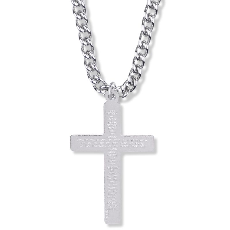 Extel Large Sterling Silver Plain Style with Our Father Prayer on Back Cross Pendant for Men with 24" chain