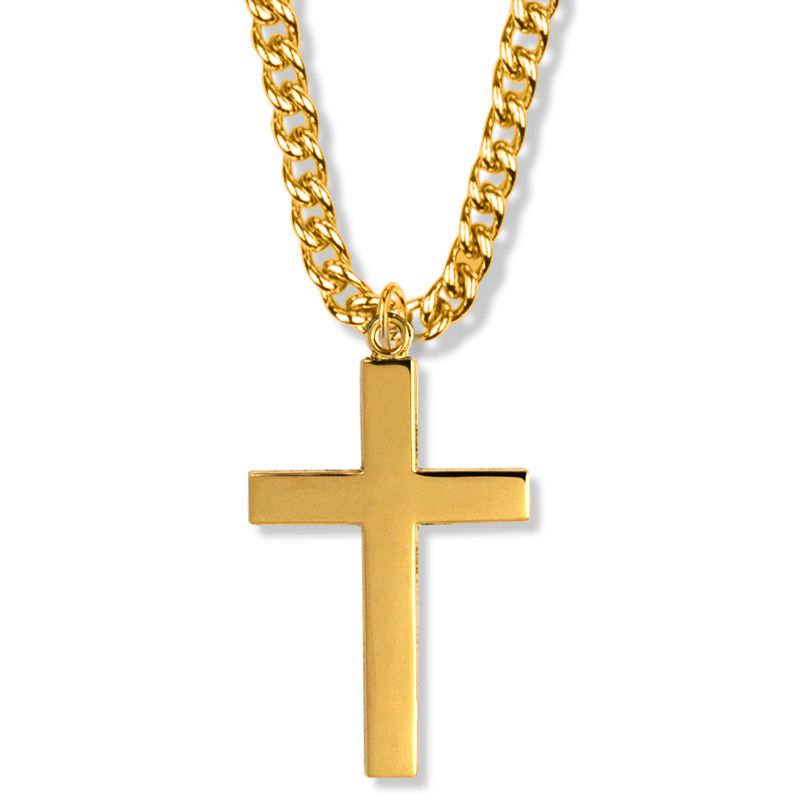 Extel Large 14KT Gold Plated Over Sterling Silver Plain Style with Our Father Prayer on Back Cross Pendant for Men with 24" chain