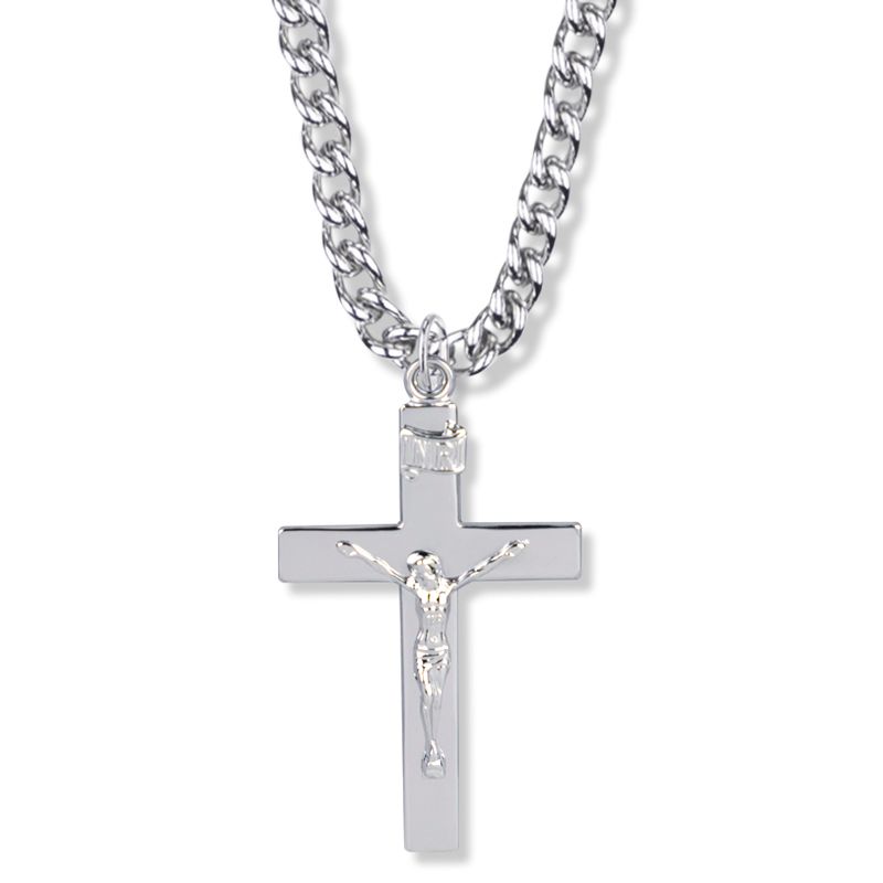 Extel Large Sterling Silver Our Father Crucifix Pendant for Men with 24" chain