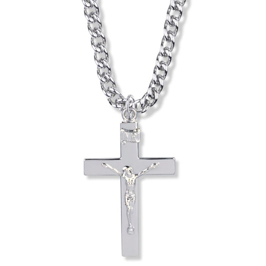 Extel Large Sterling Silver Our Father Crucifix Pendant for Men with 24" chain