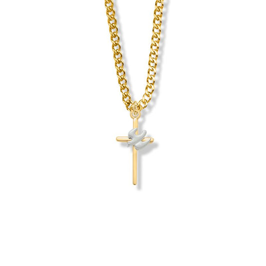 Extel Medium Two-Tone 18KT Gold Plated Over Sterling Silver Dove on Cross Pendant for Women with 18" chain