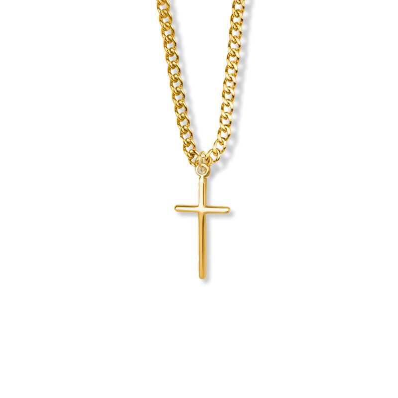 Extel Medium 18KT Gold Plated Over Sterling Silver Stick Cross Pendant for Women with 18" chain