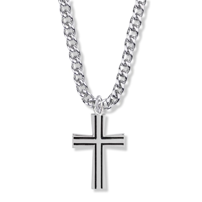 Extel Large Sterling Silver Antiqued with Flared Ends Cross Pendant for Men with 24" chain