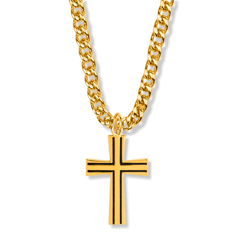 Extel Large 14KT Gold Plated Over Sterling Silver Antiqued with Flared Ends Cross Pendant for Men with 24" chain