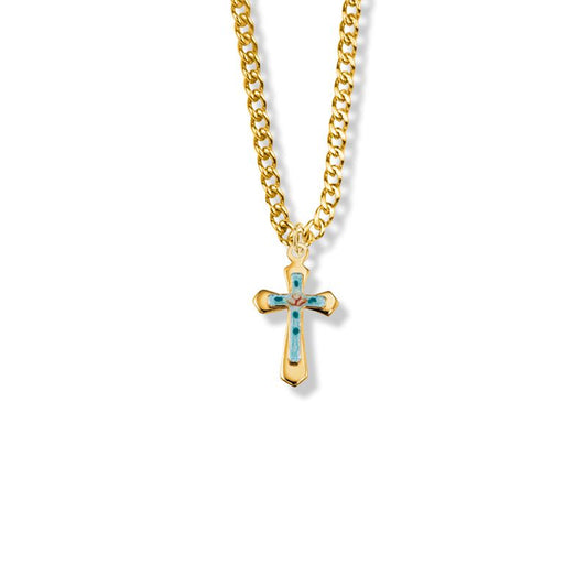 Extel Medium 18KT Gold Plated Over Sterling Silver Enameled Rose and Pointed Ends Cross Pendant for Women with 18" chain