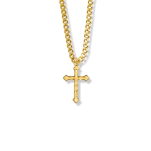 Extel Medium 18KT Gold Plated Over Sterling Silver Budded Ends Cross Pendant for Women with 18" chain