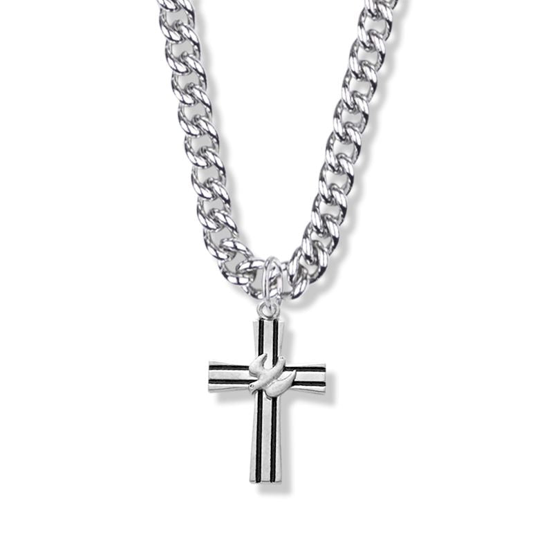 Extel Large Sterling Silver Antiqued Lined Cross Pendant for Men with 24" chain