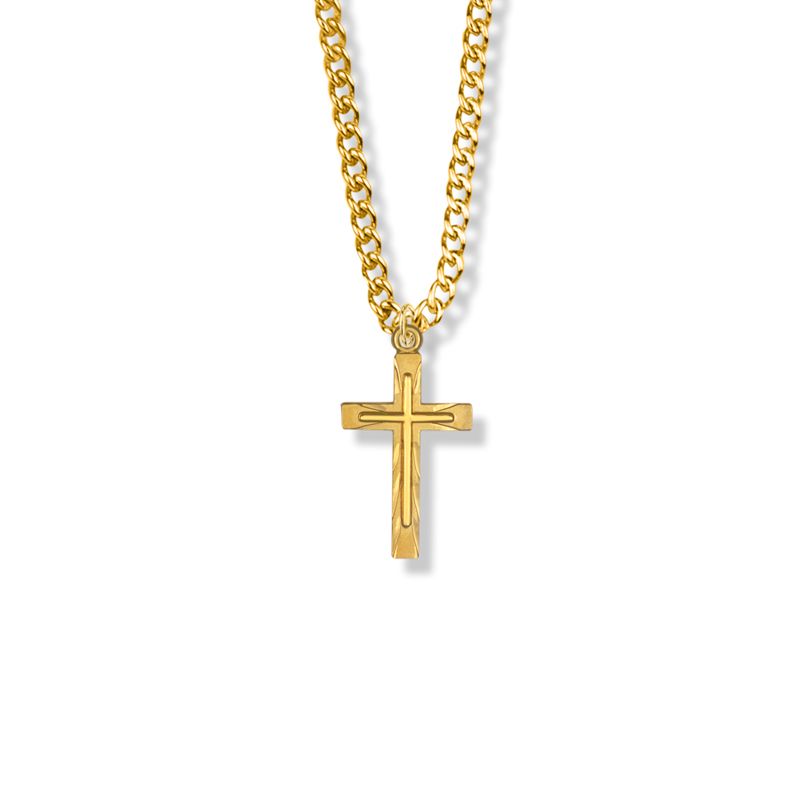 Extel Medium 14KT Gold Plated Over Sterling Silver Cross on Cross Pendant for Women with 18" chain