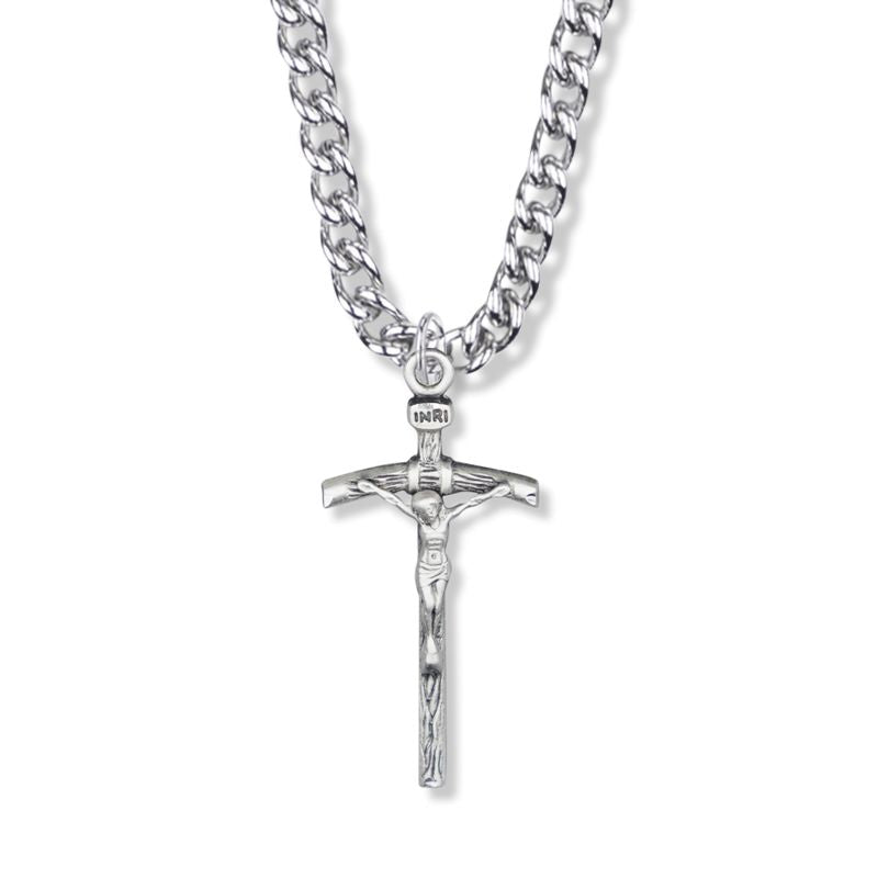 Extel Large Sterling Silver Antique Papal Crucifix Pendant for Men with 24" chain