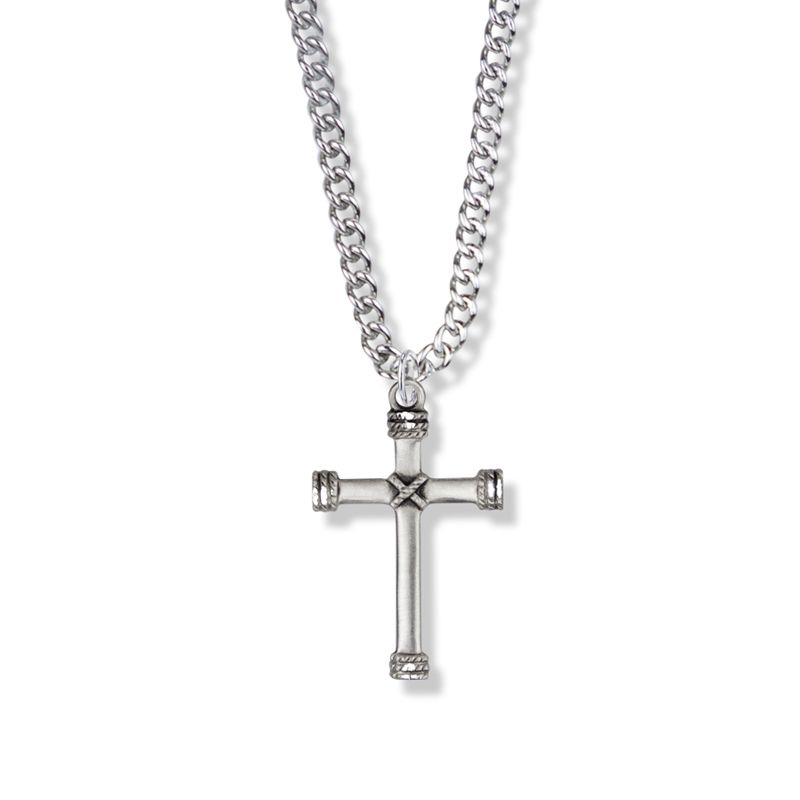 Extel Large Sterling Silver Cross with Rope Ends Pendant for Boy with 20" chain